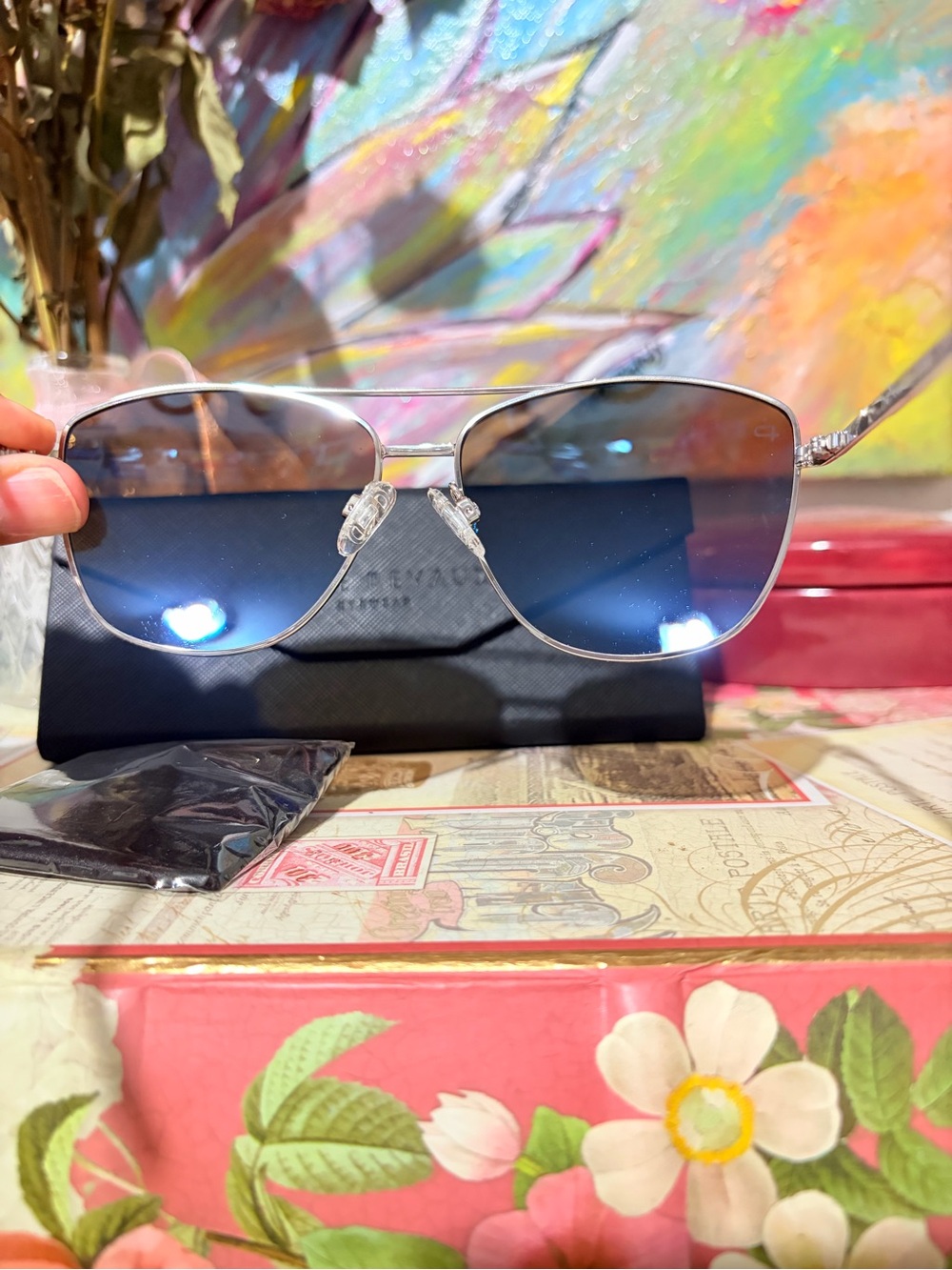 Prive Revaux-Jamie Fox Brand Blue Mirror Aviator Sunglasses - Picture 5 of 9